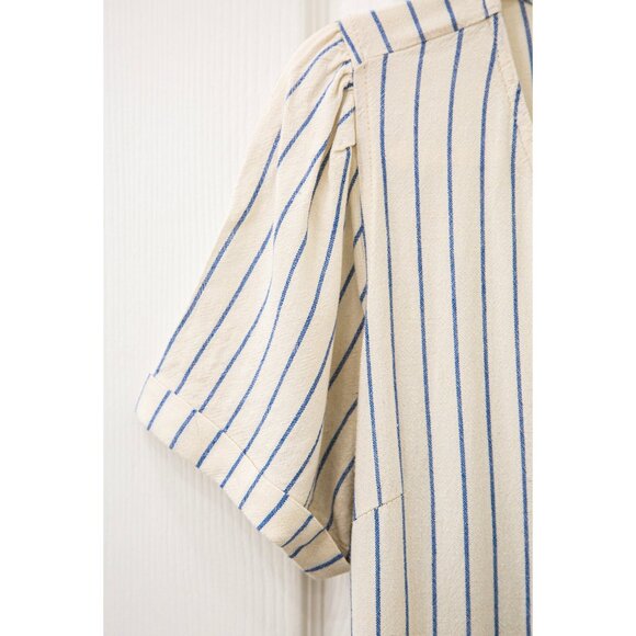 Old Navy Ivory Linen Blend Midi Shirtdress with Blue Pinstripe, size M - Picture 3 of 8